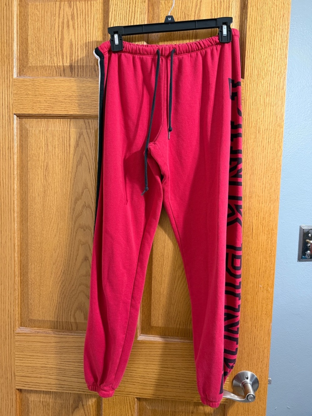 PINK Victoria's Secret Red Fleece Joggers with Black Side Logo